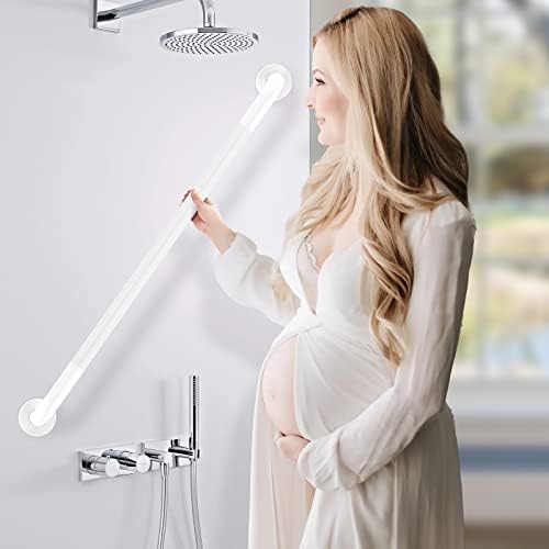 White Shower Grab Bar w/Anti-Slip Knurled Grip 36 Inch, Zepolu Stainless Steel Bathroom Handicap Grab Bars, Safety Bar Balanced Handrail, Handicap Injury Elderly Senior Assist Support Shower Handle