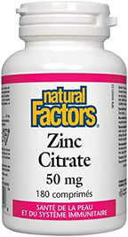 Natural Factors - Zinc Citrate 50mg, Support for Healthy Skin & Immune Function, 180 Tablets