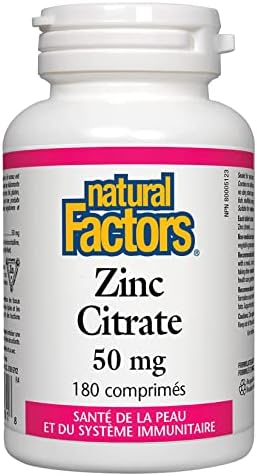 Natural Factors - Zinc Citrate 50mg, Support for Healthy Skin & Immune Function, 180 Tablets