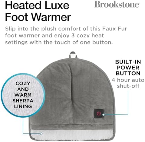 Brookstone Electric Foot Warmer | Ultimate Relaxation with 4 Adjustable Settings for Custom Warmth | Soft Sherpa-Lined for Supreme Comfort | Feet Heater for Sofa, Desk or Anywhere | 100% Polyester