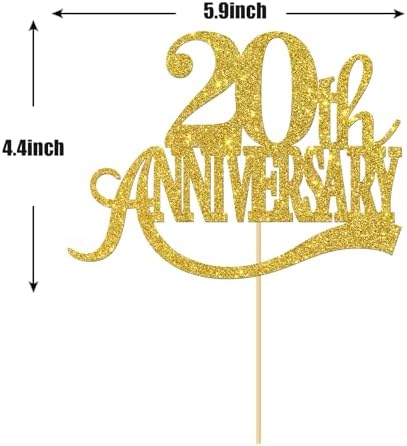 Gold Glitter 20th Anniversary Cake Topper - for Happy 20th Wedding Anniversary / 20 Birthday Party/Cheers to 20 Years Party Decorations