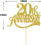 Gold Glitter 20th Anniversary Cake Topper - for Happy 20th Wedding Anniversary / 20 Birthday Party/Cheers to 20 Years Party Decorations