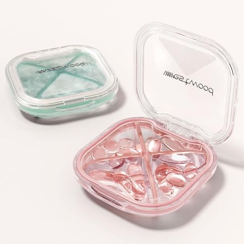 4-Compartment Pill Organizer, Small Pink Portable Pill Case for Daily Vitamins, Supplements & Medication, Travel-Friendly Compact Design, Stylish Cute Medicine Pill Box Pill Holder