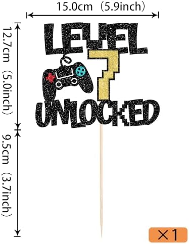 Rsstarxi 1 Pack Video Game 7th Birthday Cake Topper Level 7th Unlocked Controller Video Play Game Party Cake Pick for Level Up seventh Boys Girls Happy 9th Birthday Party Cake Decorations