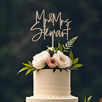 Personalized Mr & Mrs Wedding Cake Topper with Custom Bride and Groom's Last Name Cake Decoration in Wood