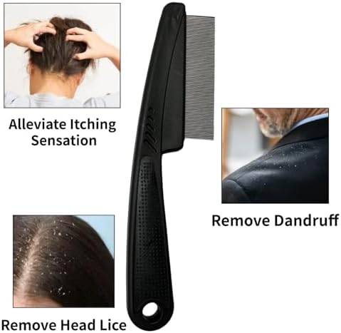 Yumflan Dandruff Comb, Stainless Steel Fine Tooth Dandruff Remover, Professional Scalp Comb Hair Comb for Kids and Adults (Black)
