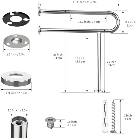 Toilet Grab Bar 31.3 Inch with Leg, YuanDe Chrome Anti-Slip Toilet Handrail, Wall & Floor Mounted Stainless Steel Grab Bar, Knurled Handicap Support Rail for Elderly, Disabled, Pregnant