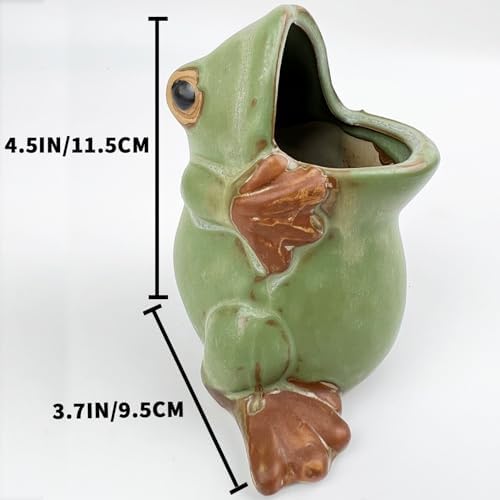 FlidRunest Kids Frogs Toothbrush Holder for Bathroom - Ceramic Animal Tooth Brush Holder Cup - Easy to Clean Toothbrush and Toothpaste Holder for Kids - Great Gift for Boy, Friends, Kids, Men