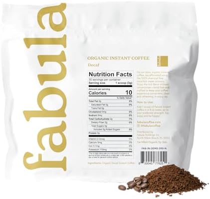 Fabula Organic Instant Decaf Coffee - Low Acid, Mold Free, Premium Arabica Beans, 90g