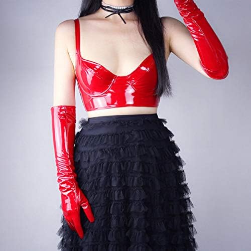 DooWay Women's Long Latex Gloves Shine Faux Patent Leather Smooth Wet Look 20" for Evening Costume Dress