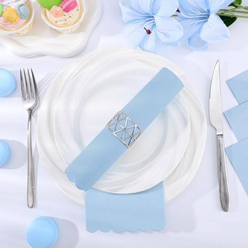 NatNarr 60 Pcs Light Blue Paper Napkins, 2 Ply Blue Disposable Guest Bathroom Hand Towels Scalloped Baby Shower Napkins Party Dinner Napkin for Wedding, Baby Bridal Shower, Birthday