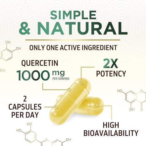 Quercetin Dihydrate 1000mg per Serving - Premium Plant-Based Bioflavonoids - Extra Strength Antioxidant Immune & Respiratory Health Support - High Absorption Quercetin Dihydrate - 120 Veggie Capsules