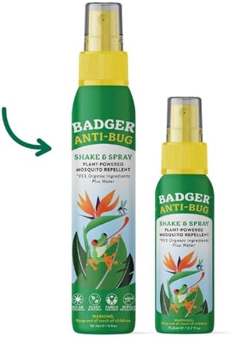 Badger Bug Spray, Family Friendly All Natural Mosquito Repellent w/Organic Essential Oils, Great Smelling Citronella Spray, Effective for 3 Hours, Deet-Free Vegan Plant Based Insect Repellent 4 fl oz