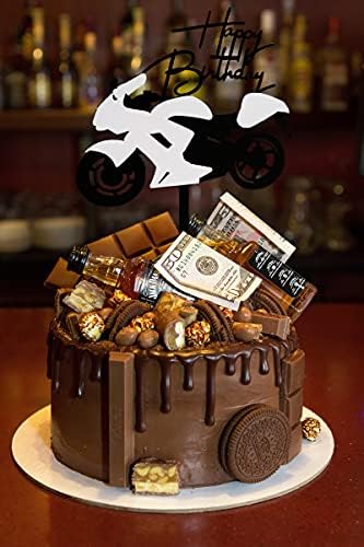Acrylic Motorcycle Cake Topper Scooter Happy Birthday Cake Decorations for Men and Boys Motorcycle Racing Themed Party Supplies (White and Black)