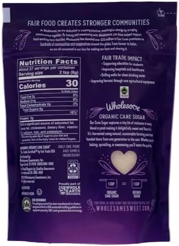 Wholesome Sweeteners, Inc., Organic Cane Sugar, 1 lb. (16 oz) - 454 g(Pack of 2)