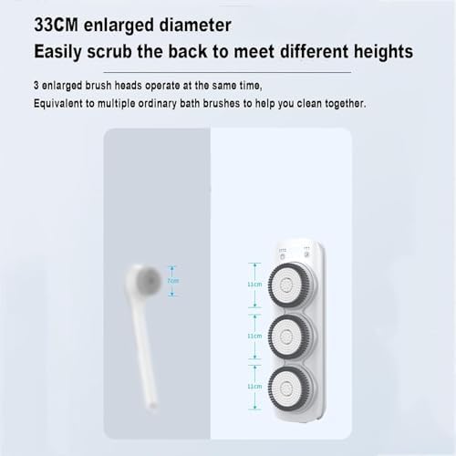 Electric Body Bath Brush, Wall-Mounted Bathing Brush with Three Spin Skin Bath Brush Heads, 33CM Rechargeable Diameter Spinning Skin Brush, 64 cm Adjustable Up and Down, for Shower, Deep Cleansing.