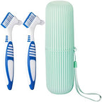 Anbbas 2pcs Double Bristle Head Denture Brush Dental Cleaning Brush with Covers and Portable Toothbrush Cup Holder, Properly Clean Oral Appliance