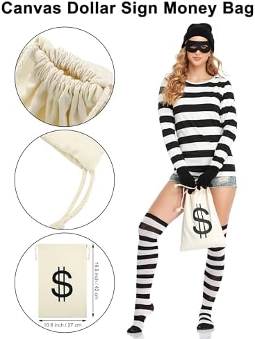 URATOT Women's Robber Costume Set Cosplay Thief Accessories for Halloween Party