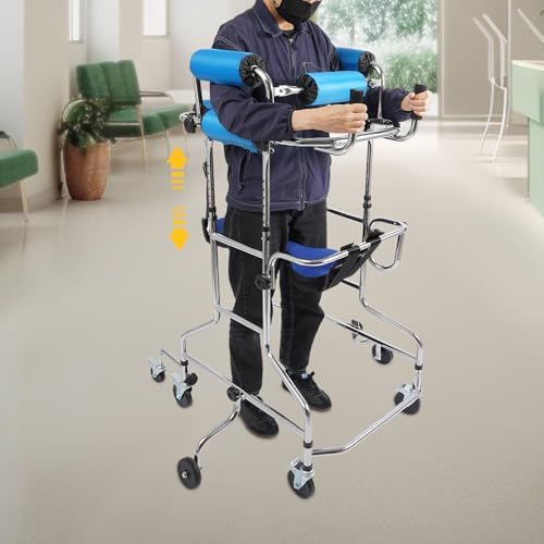 Floorstanding Adult Walker,Seniors Walking Aid Hemiplegia Rehabilitation Standing Frame, Standing Walker Lower Limb Training for 59.06-70.87in Mobility-impaired People