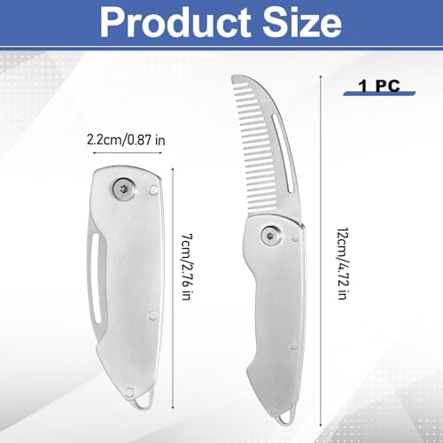 Handves Folding Pocket Comb Small Metal Mustache Beard Comb Travel Mini Portable Fits Combs Stainless Steel Hair Styling Grooming Tool for Home Men