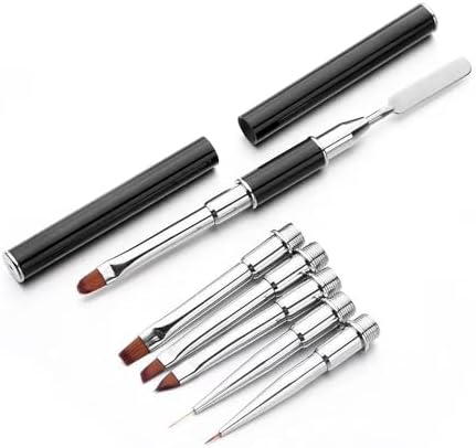 7-in-1 Nail Art Brush Set - Dual-Ended Stainless Steel Nail Tool with Spatula & Replaceable Brush Heads, Professional Acrylic & Gel Nail Brushes for Carving, Liner, Detail & Salon Manicure