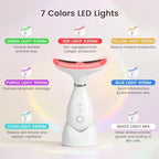 Facial and Neck Massager,7 Color LED Light Therapy for Face,Face Lift Device,Beauty Face Massager Tools for Skin Care (White)