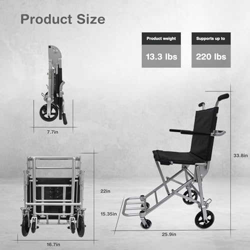 Wheelchair for Adults,Transport Wheelchair Lightweight Foldable,Weighing only 13.3 pounds,Portable Folding Travel Transfer Wheel Chairs for Seniors