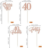 Rsstarxi 24 Pack 40th Birthday Cupcake Toppers Glitter 40 Fabulous Forty Cupcake Picks Cheers to 40 Years Old Cake Decorations for 40th Wedding Anniversary Party Decorations Rose Gold