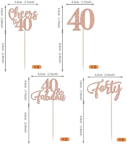 Rsstarxi 24 Pack 40th Birthday Cupcake Toppers Glitter 40 Fabulous Forty Cupcake Picks Cheers to 40 Years Old Cake Decorations for 40th Wedding Anniversary Party Decorations Rose Gold