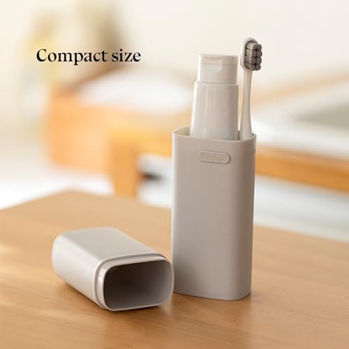 HyJeryty Ventilated Compact Grey Toothbrush Travel Case, Portable Toothbrush & Toothpaste Holder Cover Organizer Container with Mouthwash Cup for School, Camping, Business Trip, Bathroom Storage