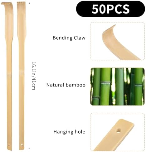 Kifmurase 50 Pack Bamboo Back Scratcher Bulk, Traditional Manual Wooden Scratcher for Itching Relief and Body Massage with Long Handle for Elderly Men Women Friend Family Nursing Gifts