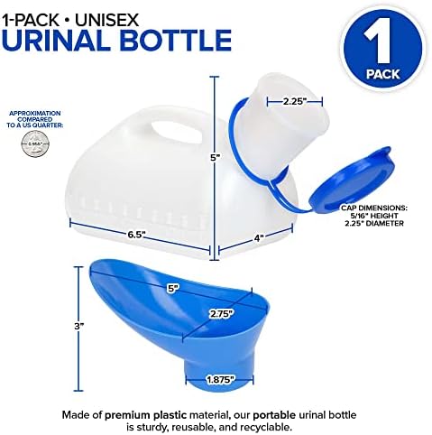 Unisex Urinal Bottle (1 Pack) - Portable Urinal for Women & Men - Female Urinal with Lid - 32 Oz Female Urination Device - Women Pee Funnel Cup for Emergency, Travel, Car & Camping - Stock Your Home