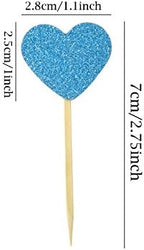 Honbay 50PCS Glitter Heart Cupcake Toppers Birthday Cake Decoration Food Picks Wedding Party Baby Shower Supplies - Blue Series
