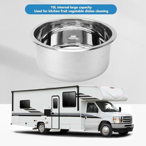 12 Inch Single Bowl Bar Sink Polished Stainless Steel Round Kitchen Sink with 40mm Drain Hole for Boat Caravan RV