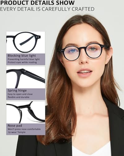 EYEURL 4-Pack Round Reading Glasses for Women Men Blue Light Glasses Retro Round Computer Readers With Spring Hinges Anti Glare Filter Lightweight Eyeglasses 0.5