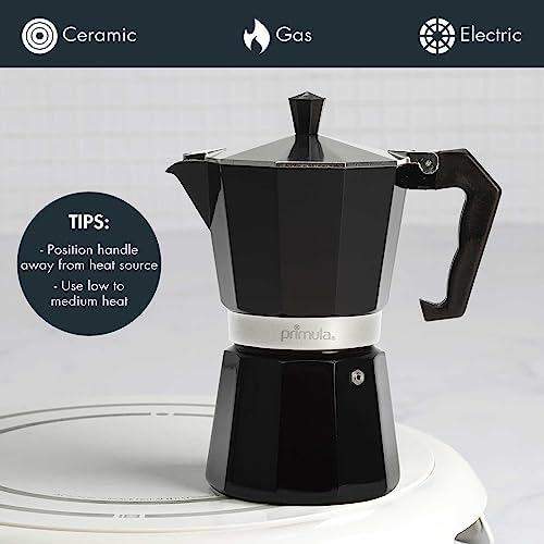 Primula Classic Stovetop Espresso and Coffee Maker, Moka Pot for Italian and Cuban Café Brewing, Greca Coffee Maker, Cafeteras, 6 Espresso Cups, Black