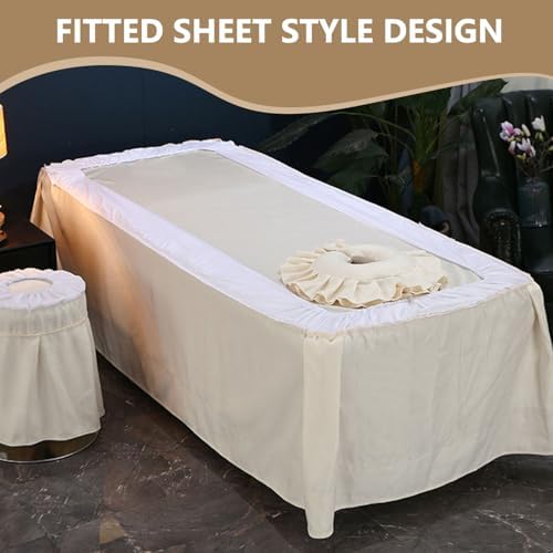 Massage Table Bed Skirt Lash Bed Skirt with Face Hole Linen-Cotton Fabric Spa Massage Fitted Sheet with Elastic Band Full Wrap Dustproof Square Round Head Washable,A/Green,70x185cm(S)