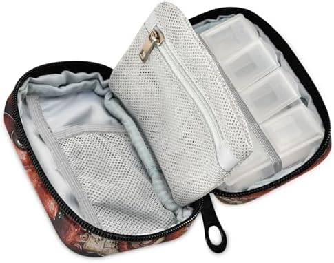Octopus Pirate and Compass Travel Pill Organizer Case Box Container Weekly Portable Vitamin Medicine Holder Storage Bag with Zipper Removable