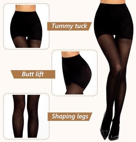 MANZI 2 Pairs Compression Pantyhose for Women Shaping Black Tights 10-15mmHg Support 50D Opaque Stockings