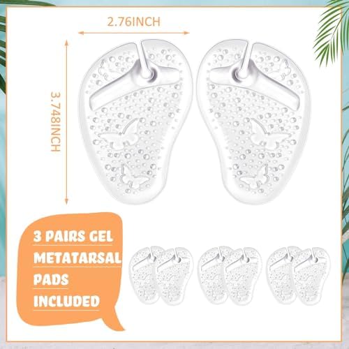 Handepo 3 Pairs Gel Metatarsal Pads for Thong Forefoot Cushion Inserts Foot Pads Non Slip Shoe Cushion for Self Adhesive Sandals Thong Pads Toe Post Protector Pain of Foot Grip Pads for Women Men
