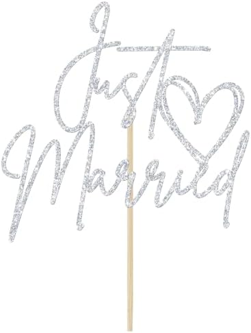 Just Married Cake Topper, Wedding Cake Decor,Just Engaged, Bride to Be, Bridal Shower Wedding Engagement Bachelorette Party Decorations (Silver Glitter)