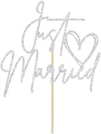 Just Married Cake Topper, Wedding Cake Decor,Just Engaged, Bride to Be, Bridal Shower Wedding Engagement Bachelorette Party Decorations (Silver Glitter)