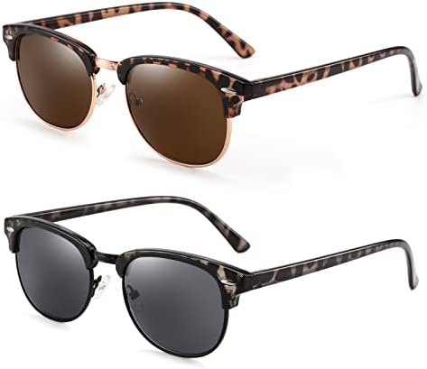 2 Pack Sunglasses Readers for Men Women Vintage Full Lens Reading Sunglasses Outdoor Magnifying Glasses NON BIFOCAL 2.5x