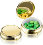 Small Pill Box for Purse, Travel Pocket Medicine Organizer, Waterproof Metal Pill Compact Case Container for Fish Oil, Supplements, Gold