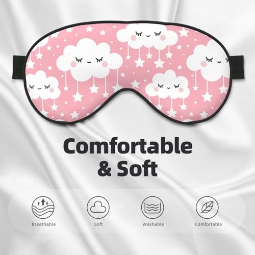 Sleep Eye Mask Girly Clouds and Stars Sleep Mask for Women Men Comfortable Eye Mask with Adjustable Strap Soft Eye Cover Blindfold for Travel Yoga Nap Shift Work