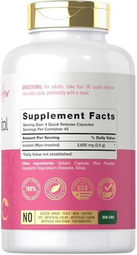 Carlyle Myo-Inositol Supplement for Women | 2600mg | 180 Capsules | Extra Strength | Non-GMO, Gluten Free