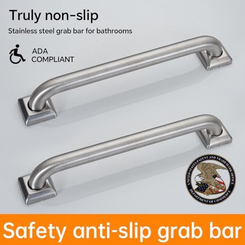 joyrain 500lb Capacity Stainless Steel Grab Bar - Heavy Duty Bathroom Safety Rail for Elderly, Anti-Slip Shower Handle, ADA Compliant (Brushed Stainless Steel, 16 inch)