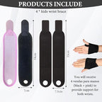 panthra 4 PCS Kids Wrist Brace, Night Wrist Sleep Support Brace, Adjustable Compression Straps, Fits Wrists of Different Sizes, Suitable for Children's Sports Sleep (Pink+black)