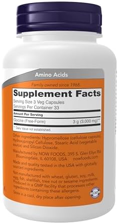 NOW Foods Supplements, Glycine 1,000 mg Free-Form, Neurotransmitter Support*, 100 Veg Capsules
