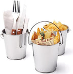 3 Pack Small Buckets Metal Buckets for Party Favors, 430 Stainless Steel Buckets Mini Pails Snacks Buckets Ice Buckets with Handles, for Candy, French Fries, Planting Flowers, Silver, 3.5" W x 3.7" H